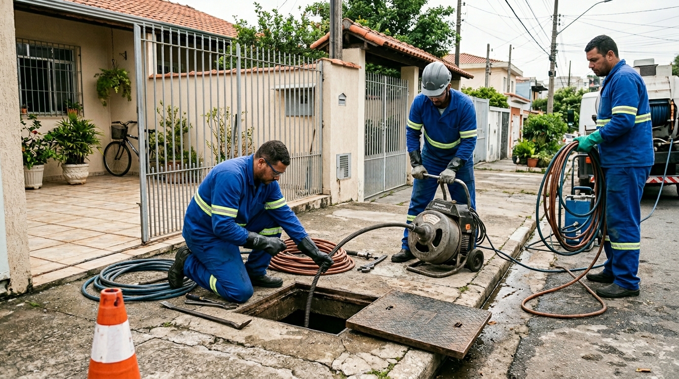 Equipe de desentupimento de esgoto em Brasília-DF
